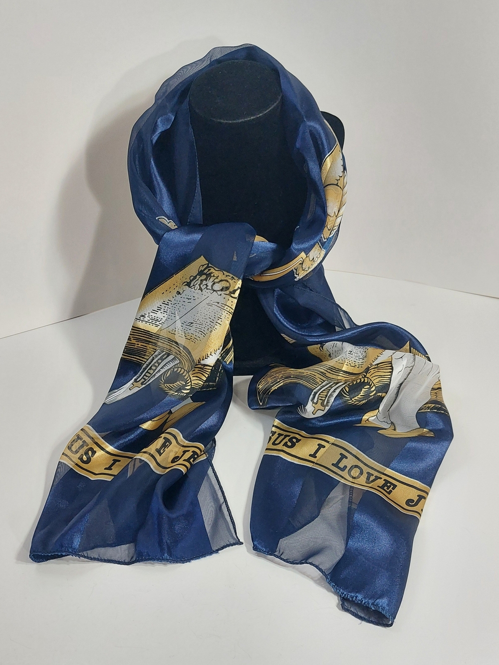 12x57 Womens Scarf Wrap - Blue Christ Prayer Cross Religious